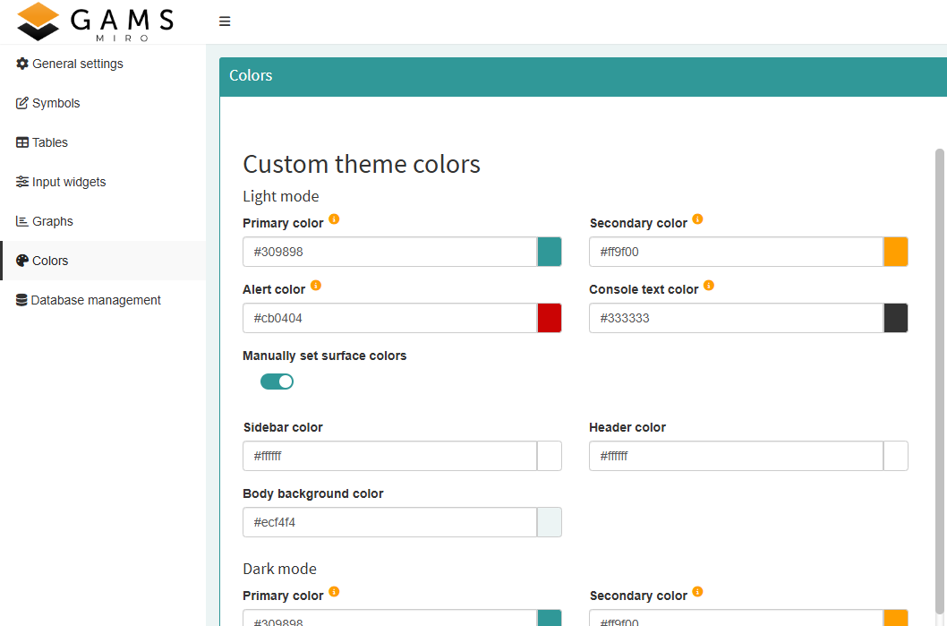 Configure a custom color theme