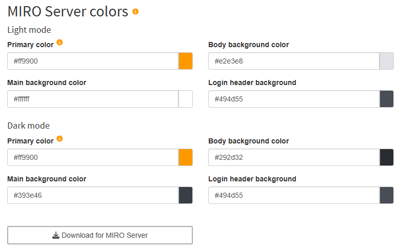 MIRO Server colors
