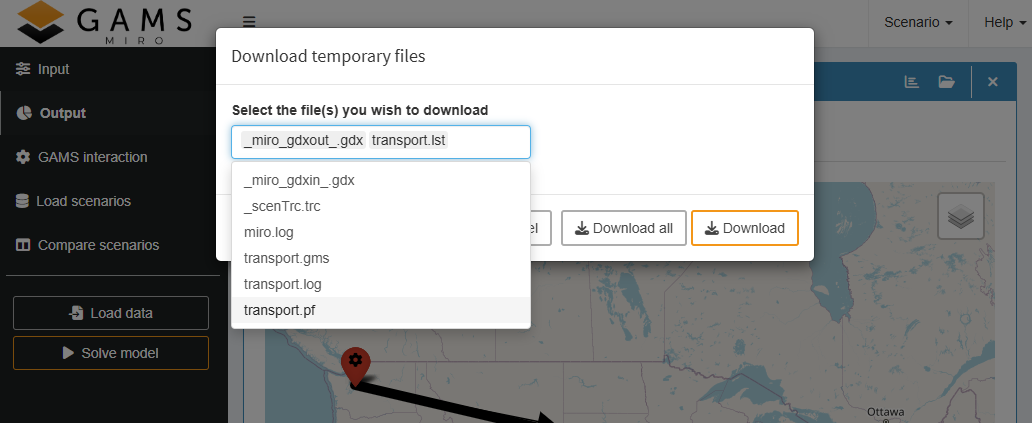 Output data screen - scalars